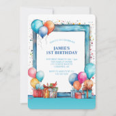 Invitation Aquarelle Ballons garçons 1er anniversaire (Devant)