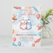 Invitation Aquarelle ballons Vêtements de bébé Révélation de  (Debout devant)