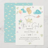 Invitation Aquarelle Balloon Chiot bébé fille Douche (Devant / Derrière)