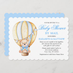 Invitation Aquarelle Balloon ours en peluche Bleu Douche par