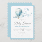 Invitation Aquarelle Balloon & Ours Oh Baby shower garçon (Devant / Derrière)
