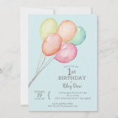 Invitation Aquarelle Balloons Boy 1er anniversaire (Devant)