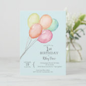 Invitation Aquarelle Balloons Boy 1er anniversaire (Debout devant)