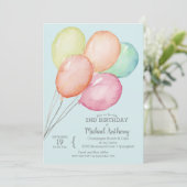 Invitation Aquarelle Balloons Boy 2e anniversaire (Debout devant)