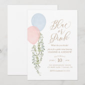 Invitation Aquarelle Balloons Eucalyptus Sexe Révéler (Devant / Derrière)