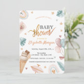 Invitation Aquarelle Balloons Rainbow Baby shower crème glacé (Debout devant)