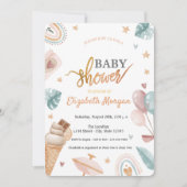 Invitation Aquarelle Balloons Rainbow Baby shower crème glacé (Devant)