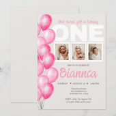 Invitation Aquarelle Ballotte rose photo premier anniversaire (Devant / Derrière)