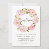 Invitation Aquarelle Baptême de couronne rose pâle (Devant)
