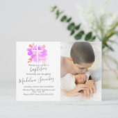 Invitation Aquarelle Baptême Floral Pink Baby Dedication (Debout devant)