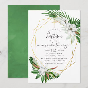 Invitation Aquarelle Baptême Géométrique de Verdure Tropicale