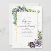 Invitation Aquarelle Baptême géométrique Succulent (Devant)