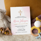 Invitation Aquarelle Baptême rose bébé fille