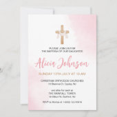Invitation Aquarelle Baptême rose bébé fille (Devant)