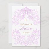 Invitation aquarelle baptême ruban lilas (Devant)