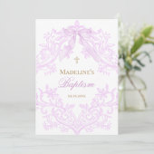 Invitation aquarelle baptême ruban lilas (Debout devant)
