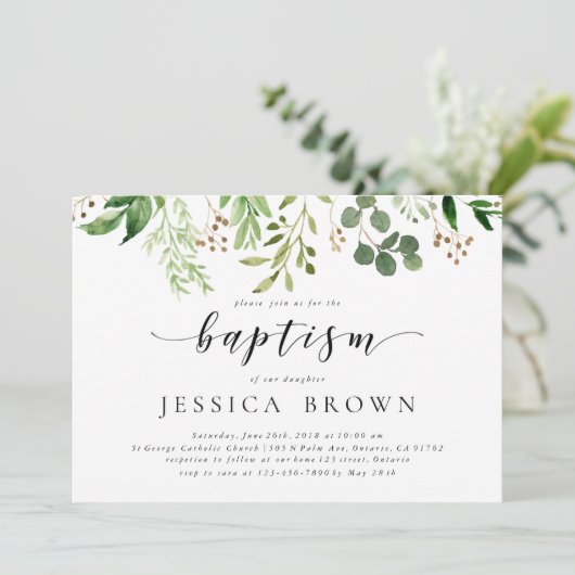 Invitation Aquarelle Baptême vert Baptême-2 (Debout devant)