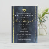 Invitation aquarelle Bar Mitzvah | Bleu abstrait (Debout devant)