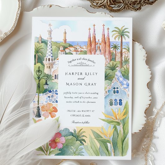Invitation Aquarelle Barcelone Destination Mariage
