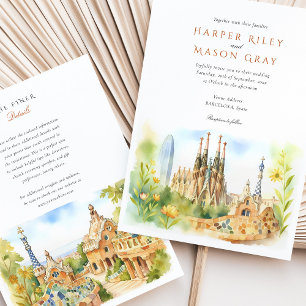Invitation Aquarelle Barcelone Espagne Mariage