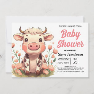 Invitation Aquarelle Barnyard Bliss Baby shower de vache