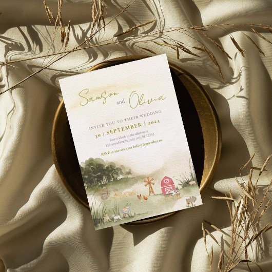 Invitation Aquarelle Barre d'illustration mariage de ferme