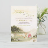 Invitation Aquarelle Barre d'illustration mariage de ferme (Debout devant)