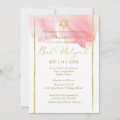 Invitation aquarelle Bat Mitzvah | Abstrait Rose (Devant)