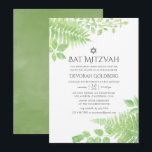 Invitation Aquarelle Bat mitzvah de feuillage<br><div class="desc">Invitations de bat mitzvah vert et blanc tendance avec fougères,  branches et feuilles conçus pour être rapidement et facilement customisés aux spécificités de votre événement.</div>