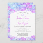 Invitation Aquarelle Bat mitzvah de l'Hydrangée rose (Devant / Derrière)