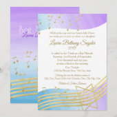 Invitation Aquarelle Bat mitzvah de musique et or2 (Devant / Derrière)