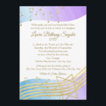 Invitation Aquarelle Bat mitzvah de musique et or2<br><div class="desc">Des tons de violets jeunes et de couleur bleue à l'aquarelle avec des notes de musique dorée et Star of David,  l'écart Bat mitzvah. Personnalisez le texte comme préféré.</div>