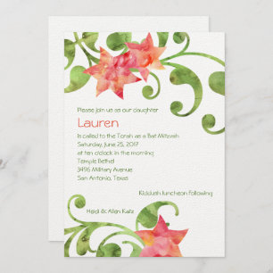 Invitation Aquarelle bat mitzvah Design floral