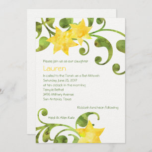 Invitation Aquarelle bat mitzvah Design floral