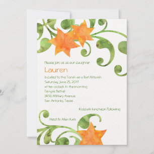 Invitation Aquarelle bat mitzvah Design floral