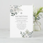 Invitation Aquarelle Bat mitzvah floral argent Sage (Debout devant)
