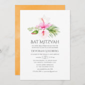 Invitation Aquarelle Bat mitzvah floral tropical (Devant / Derrière)