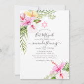 Invitation Aquarelle Bat mitzvah floral tropical (Devant)