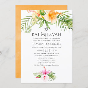 Invitation Aquarelle Bat mitzvah floral tropical