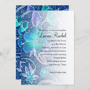 Invitation Aquarelle bat mitzvah motif floral