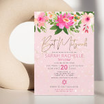 Invitation Aquarelle bat mitzvah rose Floral or Script<br><div class="desc">Soyez fier, réjouissez-vous et présentez ce jalon de votre Bat mitzvah préféré avec cette invitation sophistiquée et personnalisée ! Une aquarelle florale chic, étonnante, rose et pêche avec typographie de scénario de feuille d'or faux rose moderne poussiéreux et gris sans serif type chevauche un arrière - plan rose & confetti...</div>