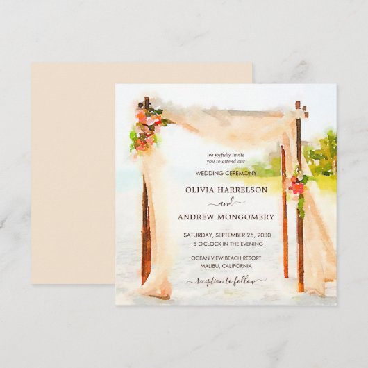 Invitation Aquarelle Beach Arbor (Devant / Derrière)