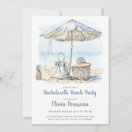Invitation Aquarelle Beach Bachelorte Party (Devant)