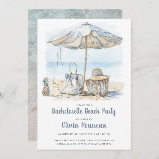 Invitation Aquarelle Beach Bachelorte Party (Devant / Derrière)