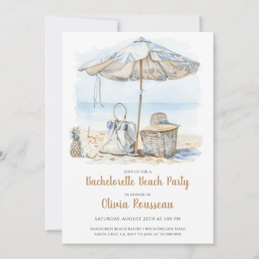 Invitation Aquarelle Beach Bachelorte Party (Devant)