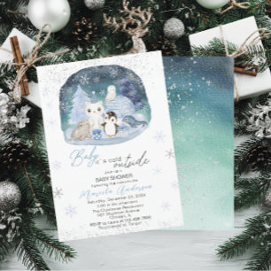 Invitation Aquarelle Bébé arctique son froid extérieur Baby s