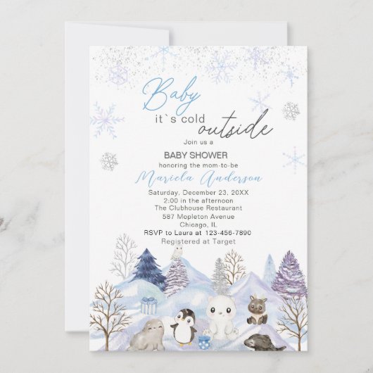 Invitation Aquarelle Bébé arctique son froid extérieur Baby s (Devant)