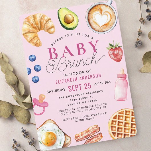 Invitation Aquarelle Bébé Brunch Baby shower fille