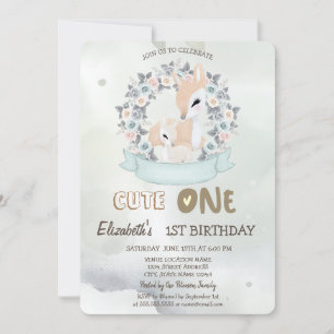 Invitation Aquarelle Bébé Cerf Fleur Roses Vert 1er