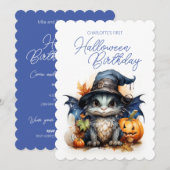 Invitation Aquarelle Bébé Dragon Enfant d'Halloween Anniversa (Devant / Derrière)